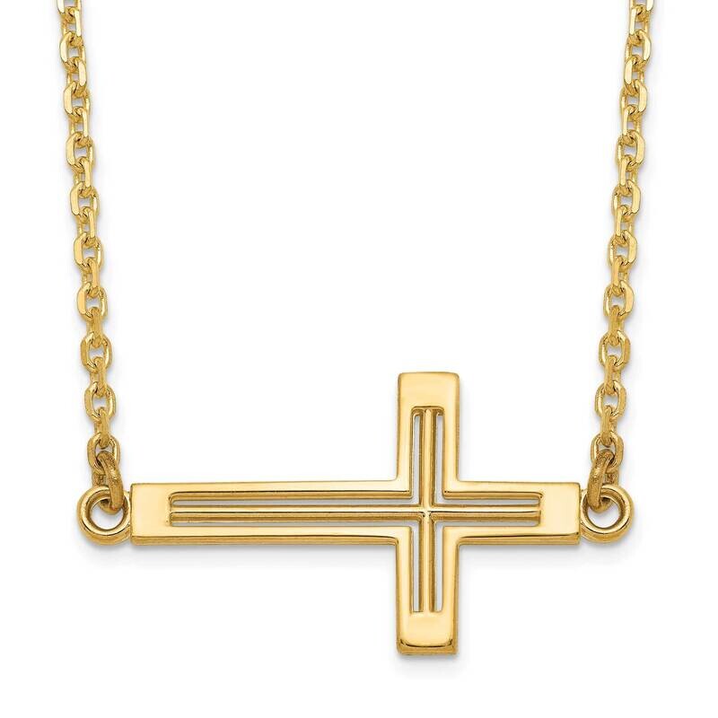 Sideways Cut-Out Cross Necklace 14k Gold SF2096-19