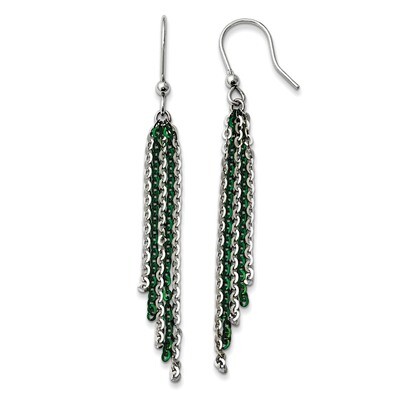 Rhodium &amp; Green Plated Shepherd Hook Earrings Sterling Silver QE11226