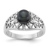 6mm Black Fw Cultured Pearl Aa Diamond Ring 14k White Gold Y4385BP/AA, MPN: Y4385BP_AA, 883957091631