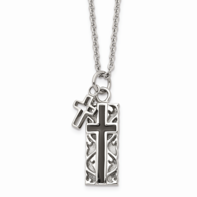 Black IP-plated Two-piece Cross Necklace Stainless Steel Polished SRN1585-20 by Chisel, MPN: SRN158…