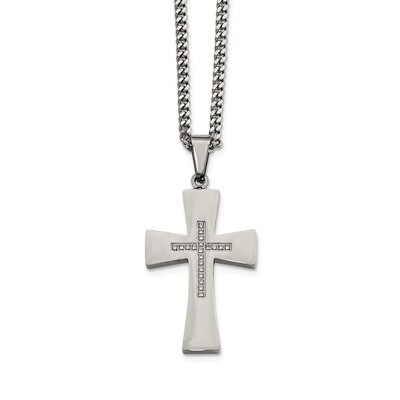 CZ Cross Necklace Stainless Steel Polished SRN2070-22 by Chisel, MPN: SRN2070-22, 191101553776