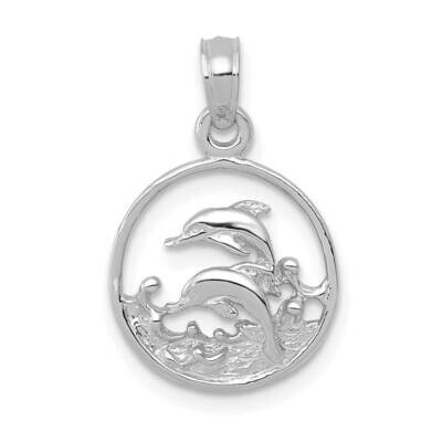 Double Dolphin Circle Pendant 14k White Gold K3018W, MPN: K3018W, 196904089859