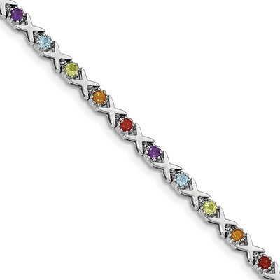 Multi Gemstone Bracelet 7.25 Inch Sterling Silver Rhodium-plated QX942RB, MPN: QX942RB, 191101335976