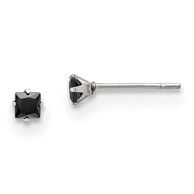 3mm Black Square Diamond CZ Stud Post Earrings Stainless Steel Polished SRE1108 by Chisel, MPN: SRE…
