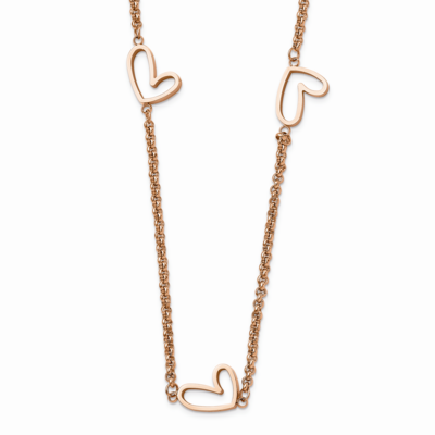 Rose IP-Plated Hollow Heart Charm Necklace Stainless Steel Polished SRN2246-38 by Chisel, MPN: SRN2…