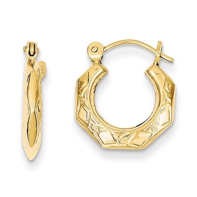 Patterned Hollow Hoop Earrings 14k Gold Polished S1417, MPN: S1417, 658226124255