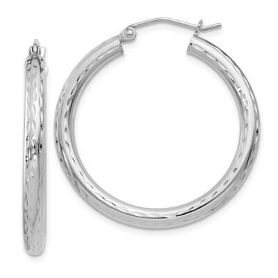 3.00mm Diamond-Cut Hoop Earrings Sterling Silver Rhodium-plated QE3541, MPN: QE3541, 883957927251