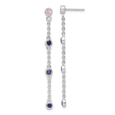 Chain with Pink and Purple Bezel CZs Dangle Post Earrings Sterling Silver QE16056, MPN: QE16056, 19…