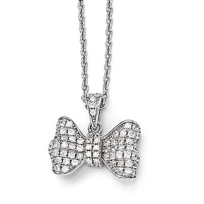 Bow Necklace Sterling Silver &amp; Cubic Zirconia QMP1144-18, MPN: QMP1144-18, 191101195785