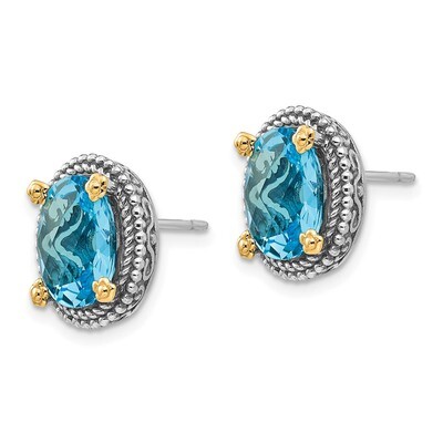 6.25 Swiss Blue Topaz Earrings Sterling Silver &amp; 14k Gold QTC226, MPN: QTC226, 883957315751