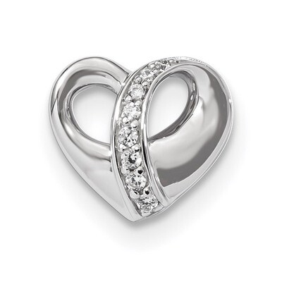 CZ Diamond Heart Chain Slide Pendant Sterling Silver Rhodium-plated Polished QP4773, MPN: QP4773,