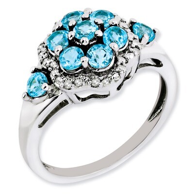 Light Swiss Blue Topaz Ring Sterling Silver Diamond QR3064LSBT, MPN: QR3064LSBT, 883957491318