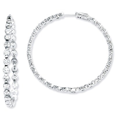 54 Stones In and Out Round Hoop Earrings Sterling Silver with Diamonds QE7582, MPN: QE7582, 8867742…