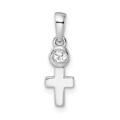 White Topaz Cross Pendant Sterling Silver Rhodium-Plated Polished QBPD33APR, MPN: QBPD33APR,