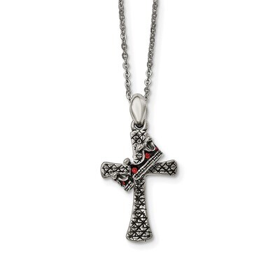 Polished with Crystal Cross Necklace Antiqued Stainless Steel SRN1899-20 by Chisel, MPN: SRN1899-20…