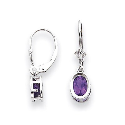 7x5mm Oval Amethyst Leverback Earrings 14k White Gold XLB106WAM, MPN: XLB106WAM, 883957226392