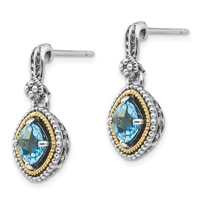2.86 Swiss Blue Topaz Earrings Sterling Silver &amp; 14k Gold QTC363, MPN: QTC363, 883957315676