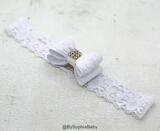 Baby Headband White Baby Headband Flower Girl Headband White Bow Headband White Baby Bow Lace Head …