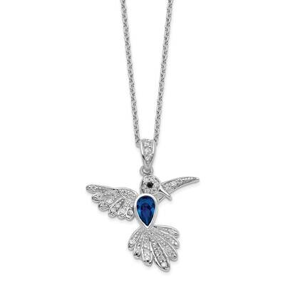 CZ Diamond LabCr. Dark Blue Spinel Hummingbird 18 Inch Necklace Sterling Silver QCM608-18, MPN: QCM…