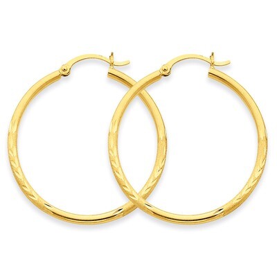 Satin &amp; Diamond-cut 2mm Round Tube Hoop Earrings 14k Gold TC207, MPN: TC207, 883957288840