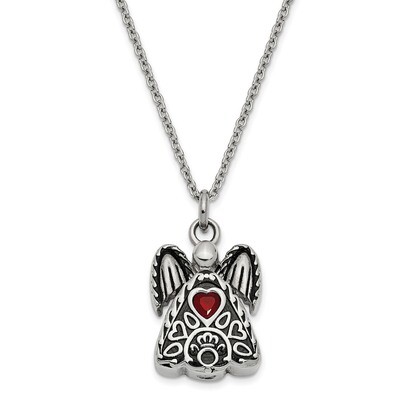 July Birth Stone Ash Holder Birth Stone 18 Inch Necklace Stainless Steel CZ Diamond Antiqued SSX100…