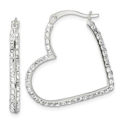 Heart Hoop Earrings Sterling Silver Cz Diamond QE16466, MPN: QE16466, 196904166758