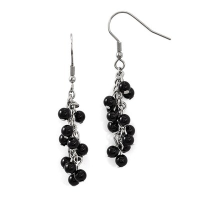 Black Agate Polished Shepherd Hook Dangle Earrings - Stainless Steel SRE809 by Chisel, MPN: SRE809,…
