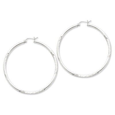 2.5mm Satin &amp; Diamond Cut Hoop Earrings Sterling Silver Rhodium-plated QE4433, MPN: QE4433, 8839579…