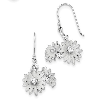 Polished And Satin Shepherd Hook CZ Flowers Earrings Sterling Silver QE12463