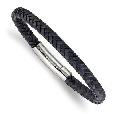 Black and Blue Braided Leather 8.25 Inch Bracelet Stainless Steel Polished SRB2760-8.25, MPN: SRB27…