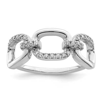 CZ Diamond 3 Square Ring Sterling Silver Rhodium-Plated Polished QR7277, MPN: QR7277,