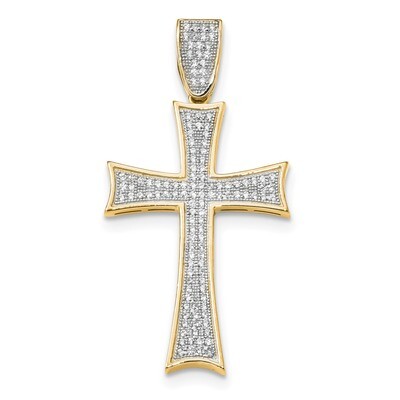 Micro Pave CZ Diamond Large Cross Pendant 14k Gold &amp; Rhodium K6216, MPN: K6216, 883957608679