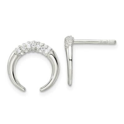 CZ Diamond Fancy Crescent Post Earrings Sterling Silver Polished QE16206, MPN: QE16206, 196904168370