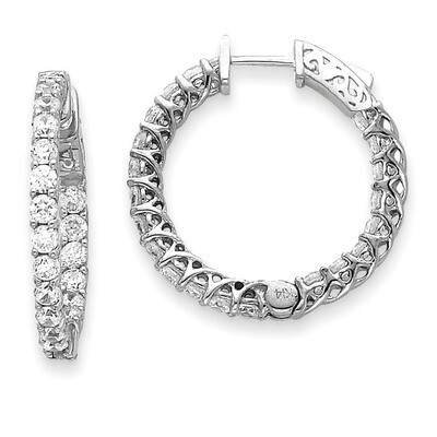 Diamond Round Hoop with Safety Clasp Earrings 14k White Gold XE2009WAA, MPN: XE2009WAA, 191101381225