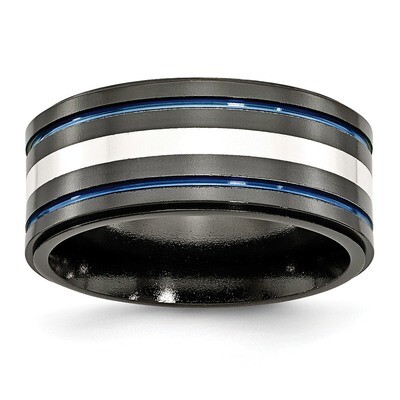 Titanium Black Ti With/Inlay Blue Anodized 10mm Band Sterling Silver TB399-10.5