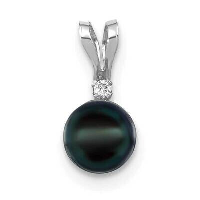 5-6mm Black Round Saltwater Akoya Cultured Pearl Diamond Pendant 14k White Gold XFW471B, MPN: XFW47…