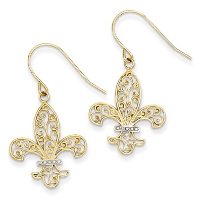 Fleur de lis Shepherd Hook Earrings 14K Gold &amp; Rhodium TM793, MPN: TM793, 886774761749