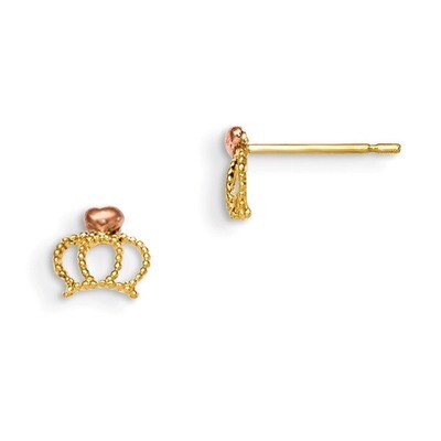 Children&#39;S Crown Post Earrings 14k Yellow &amp; Rose Gold GK820, MPN: GK820, 191101080104