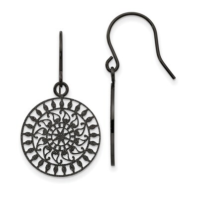 Black IP-plated Laser Cut Shepherd Hook Earrings Stainless Steel Polished SRE1247 by Chisel, MPN: S…