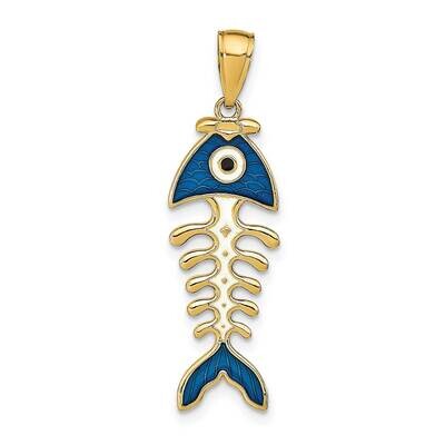 Blue Enamel Fish Bone Pendant 14k Gold K7048, MPN: K7048, 637218140800
