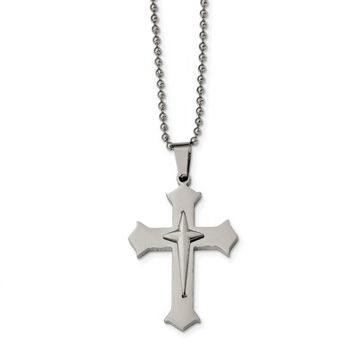 Cross 24 inch Necklace Stainless Steel Polished SRN2322-24 by Chisel, MPN: SRN2322-24, 191101854309