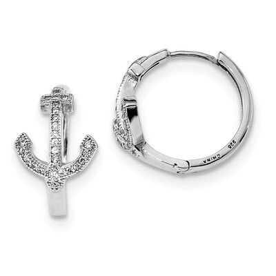 CZ Diamond Anchor Hinged Earrings Sterling Silver Rhodium-plated QE13747, MPN: QE13747, 883957849447