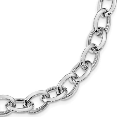 Leslie&#39;s Polished Fancy Link Necklace Sterling Silver Rhodium-plated HB-QLF1072-18, MPN: QLF1072-18…