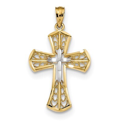 Polished Diamond -cut Filigree Cross Pendant 14k Gold &amp; Rhodium K6236, MPN: K6236, 883957605449