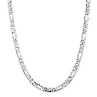 26 Inch 7mm Pave Flat Figaro Chain Sterling Silver QFF180-26, MPN: QFF180-26, 191101394362