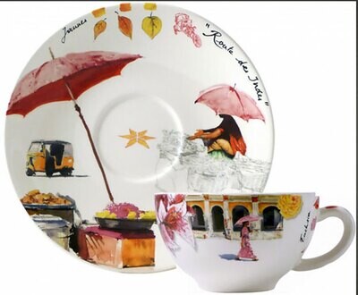 Gien Route Des Indes Breakfast Cups &amp; Saucers 17482PTA01, MPN: 17482PTA01, 840769084664