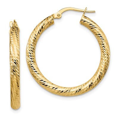 Leslie&#39;s 3x20 Hoop Earrings 14k Gold Diamond-cut Round HB-LE1750, MPN: LE1750, 191101737671