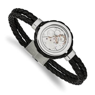 Polished Yellow Ip with Cz Leather 8.5 Inch Bracelet Stainless Steel Brushed SRB2378-8.5, MPN: SRB2…
