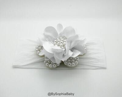 Baby Headband White Pearl Flower Headband Baby Flower Headband Baby Headband Big Flower Headband Fl…