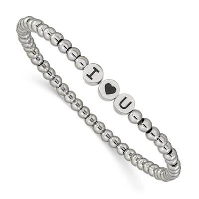 Polished I Heart U Stretch Bracelet Stainless Steel Antiqued SRB2546, MPN: SRB2546, 191101860812
